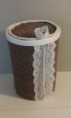 Burgandy print fabric covered container -click on image to see it enlarged and to read a full description